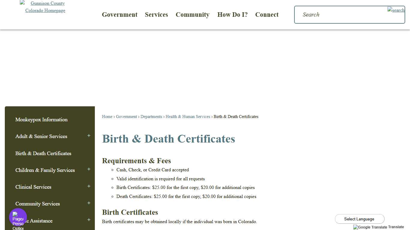 Birth & Death Certificates Gunnison County, CO - Official Website