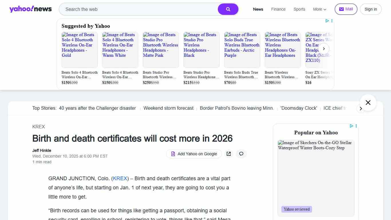 Birth and death certificates will cost more in 2026