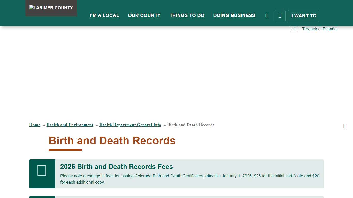 Birth and Death Records Larimer County